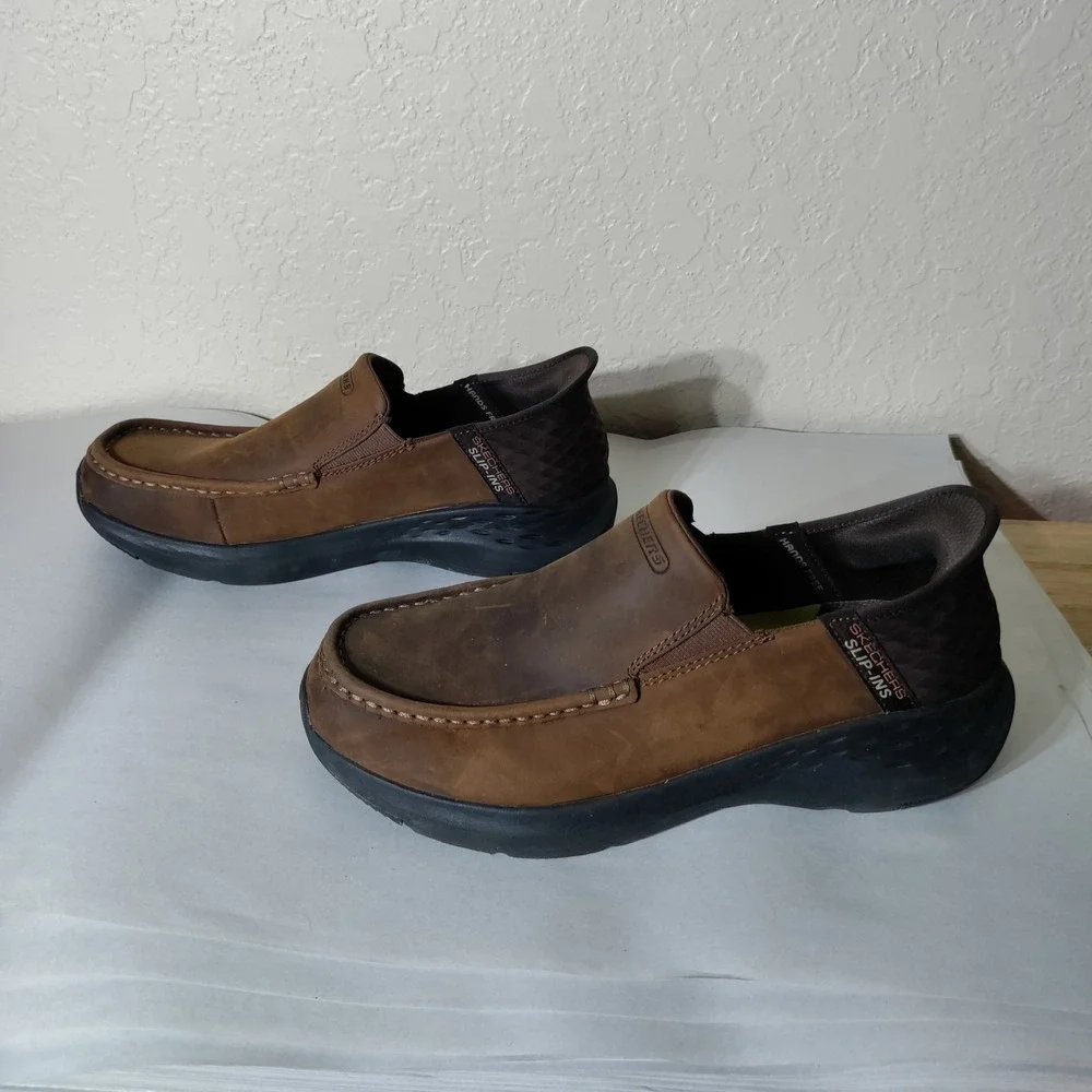 Skechers Hands Free Slip-ins Parson Brown Leather Moc Toe Loafers Mens